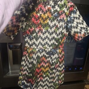 Topshop Womens Dress with Geometric and Floral Pattern